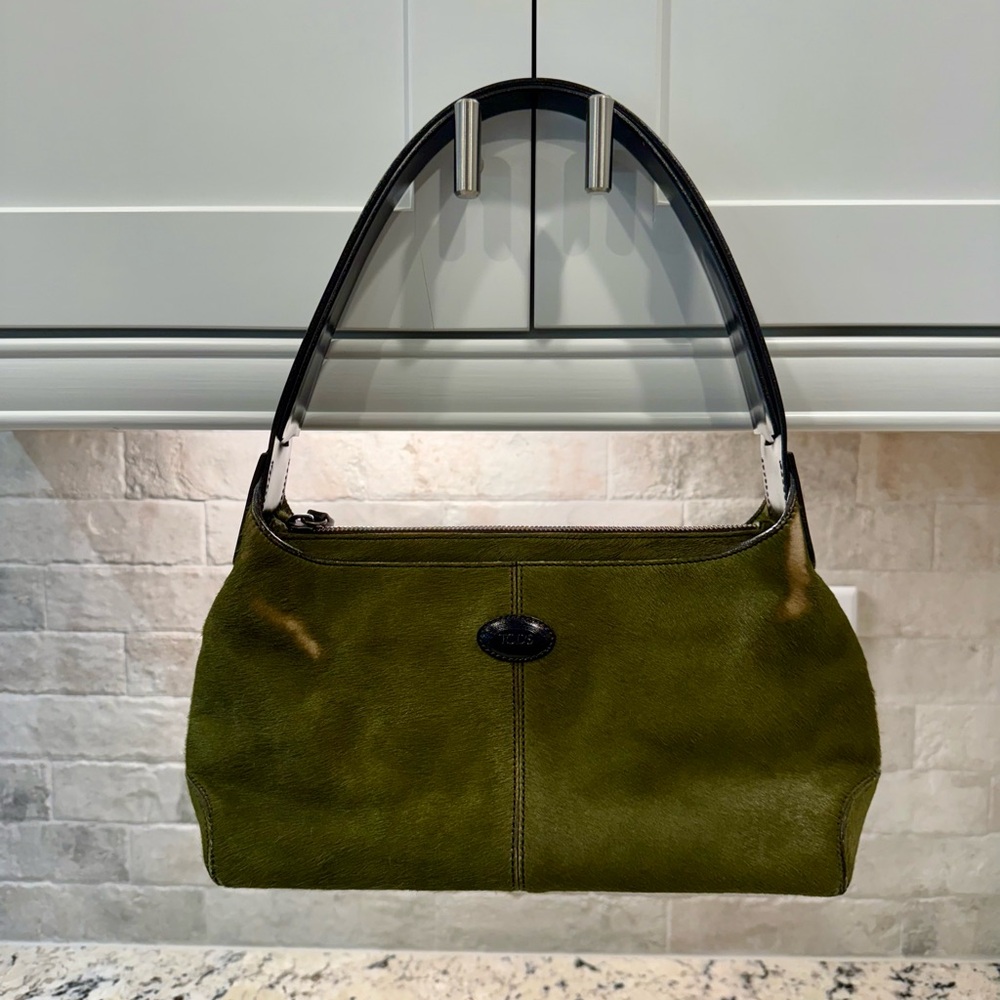 Tod's EUC Calf Hair Olive Green Shoulder Bag